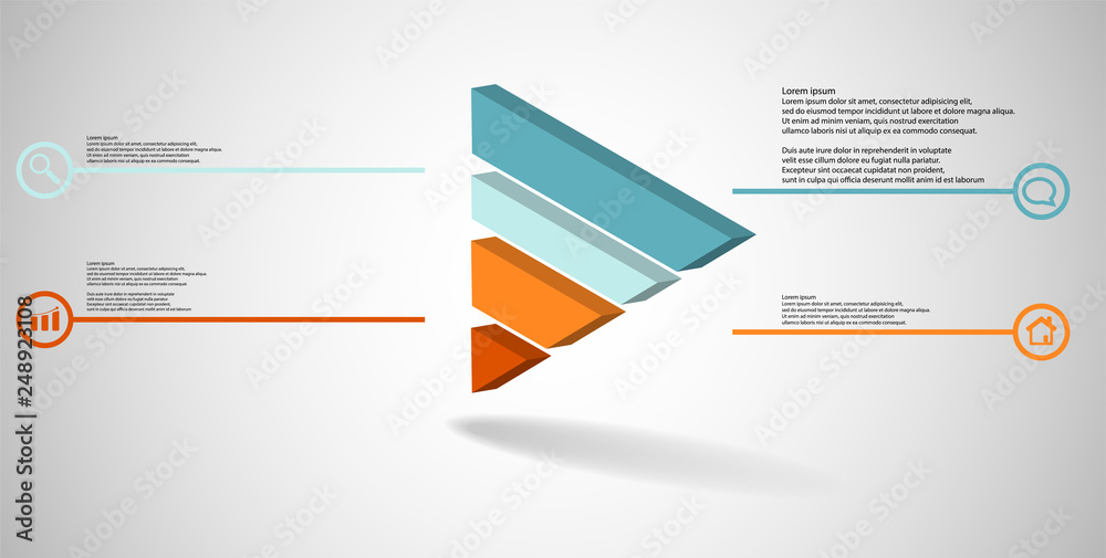 3D illustration infographic template with embossed triangle divided to four parts 3D illustration infographic template with embossed triangle divided to four parts
