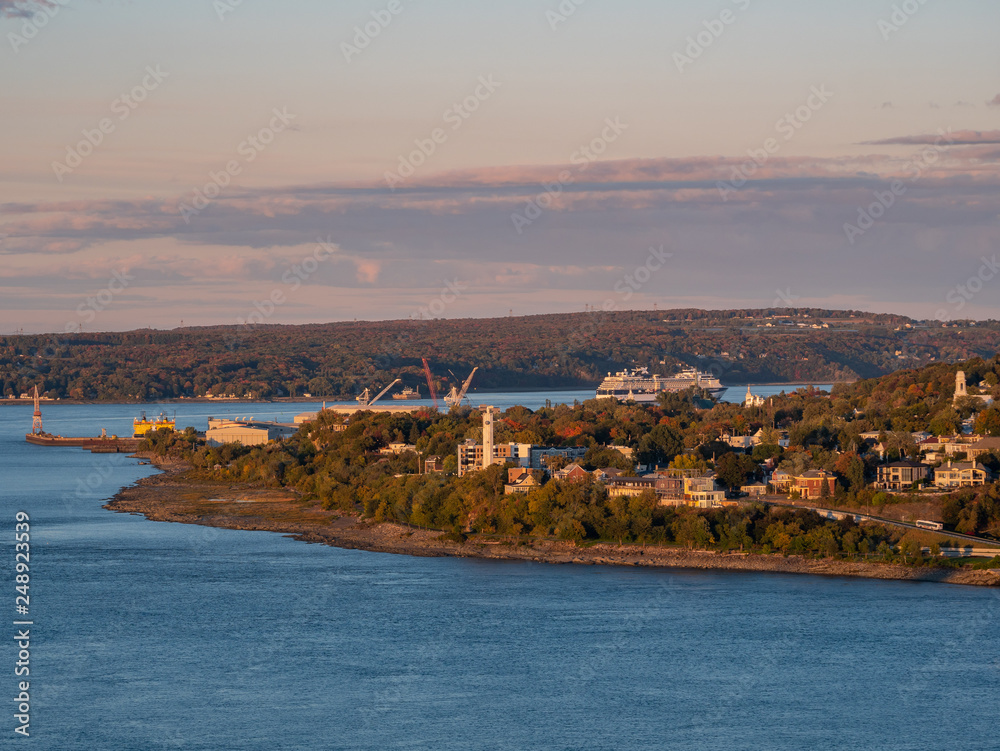 Sunset view of the Levis city and St Lawrence River