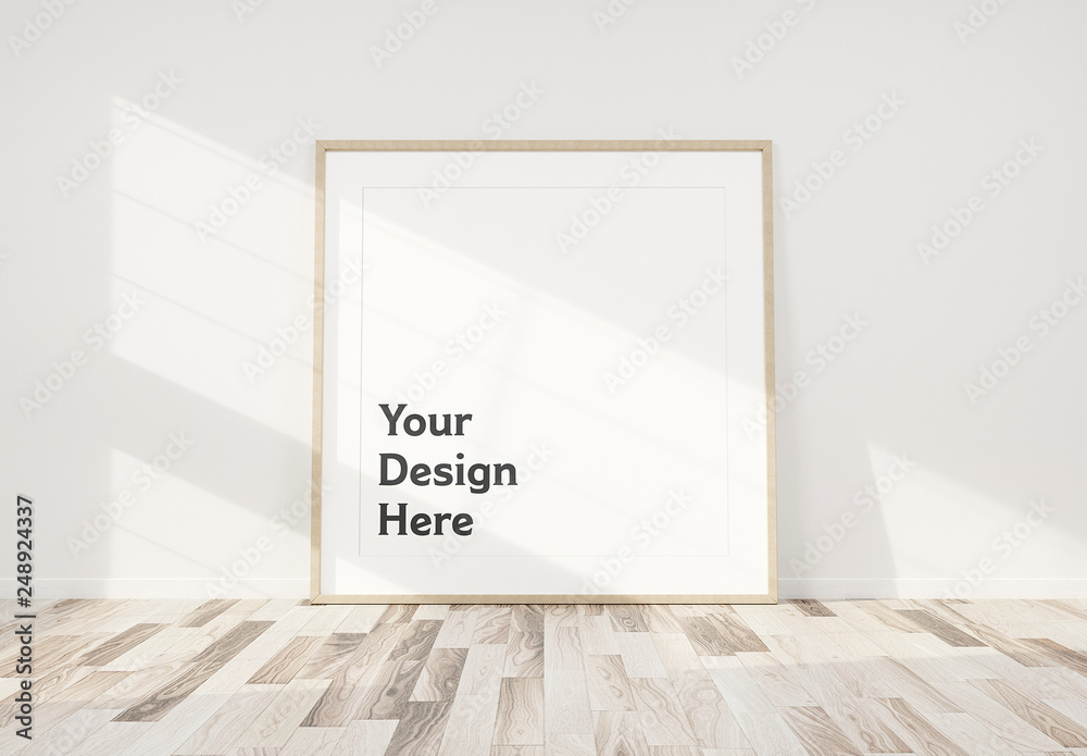 White Frame Leaning Against Wall Mockup Stock Template Adobe Stock