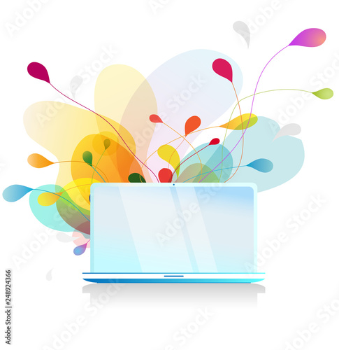 Isolated vector background wall paper of computer with abstract colorful bubbles.