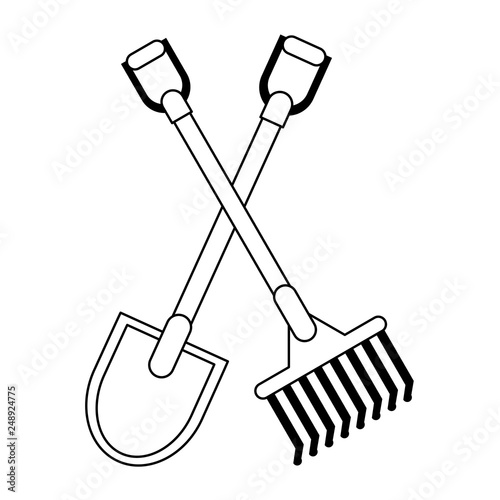 shovel and rake harvest tools black and white