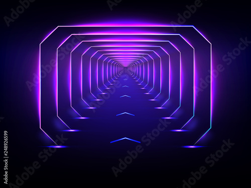 Endless futuristic tunnel glowing neon illumination vector