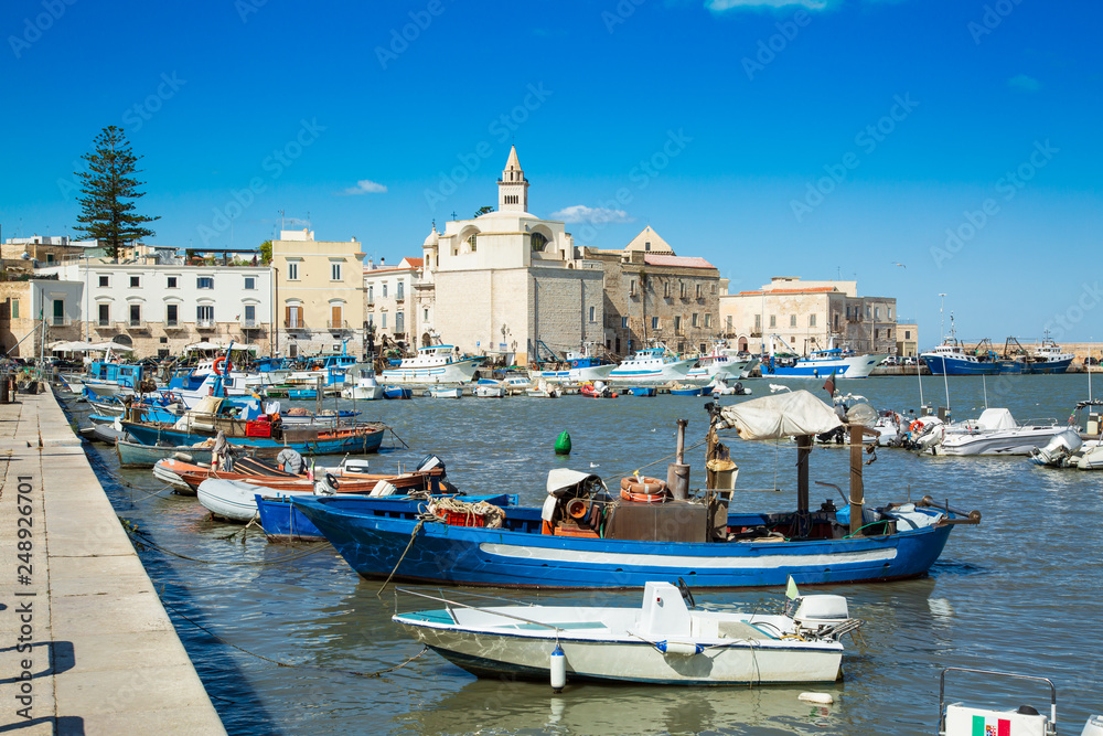 View of a nice fishing harbor and marina in Trani, region Puglia, Italy