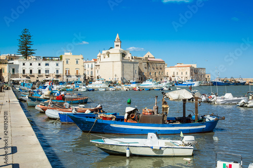 View of a nice fishing harbor and marina in Trani, region Puglia, Italy