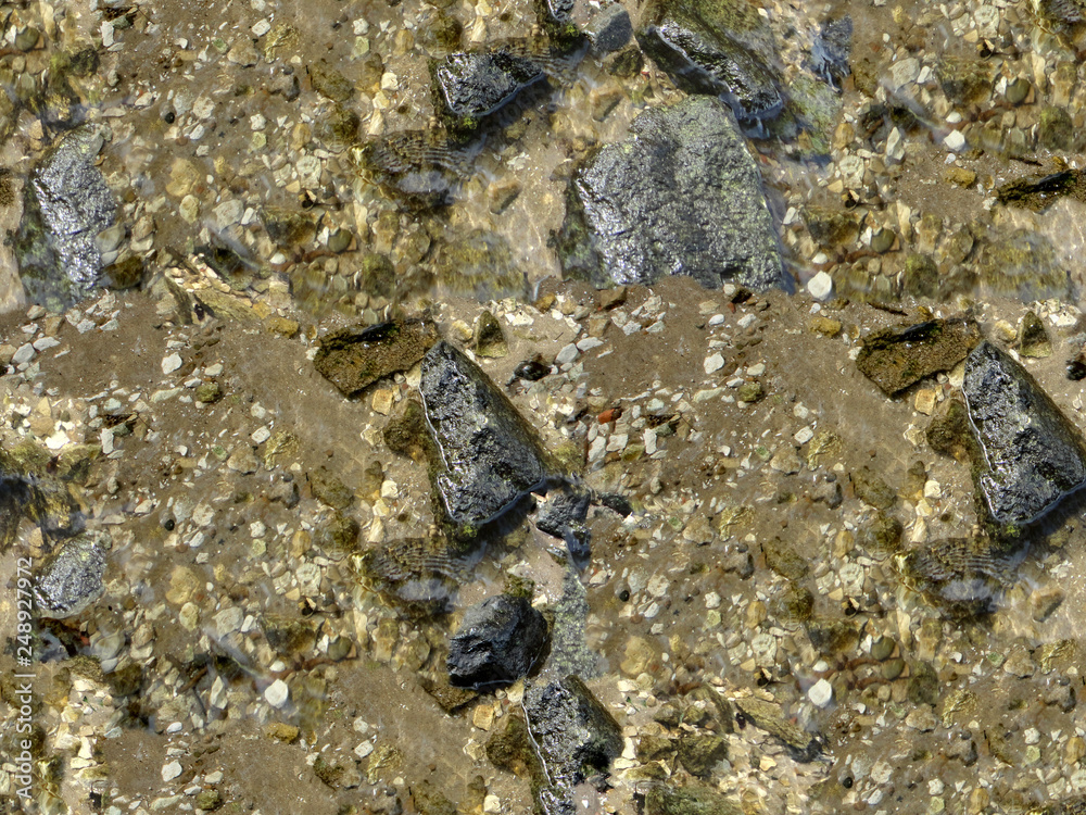 stones with sand in the water macro, mountain river, seamless texture stones with sand in the water macro, mountain river, seamless texture