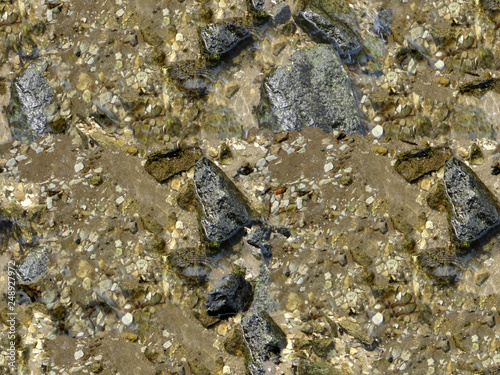 stones with sand in the water macro  mountain river  seamless texture