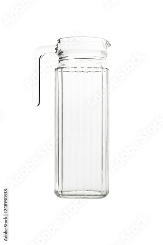 Empty water pitcher glass isolated on white background.