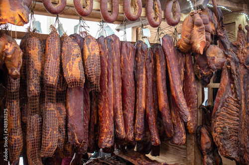 Variety of homemade smoked or dried meat