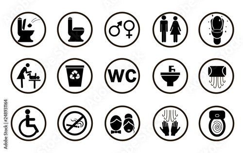 Set black toilet icons isolated on white background