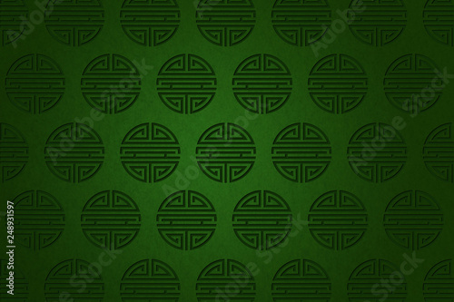 Fototapeta Naklejka Na Ścianę i Meble -  Green Chinese abstract background with China longevity symbol - illustration.