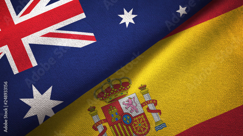 Australia and Spain two flags textile cloth, fabric texture