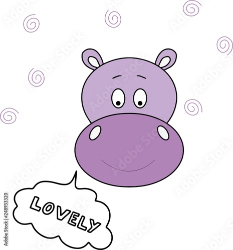 Vector illustration of funny cute animal print. This illustration presents the hippo