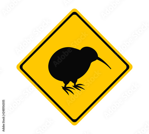 Kiwi bird yellow road sign.