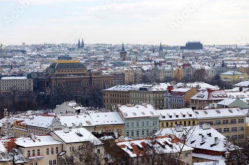 Snowy Prague City from Hill Petrin  Czech republic