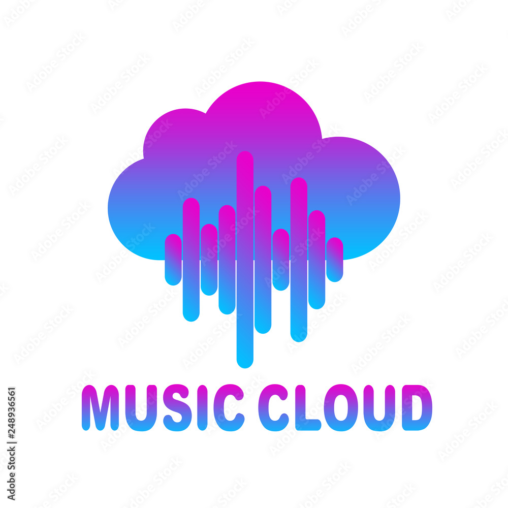 Cloud music vector logo isolated on white background, cloud shape