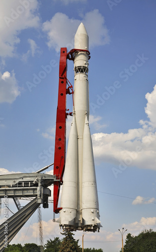 Copy of the rocket "Vostok" on VDNH (VDNKh) exhibition in Moscow . Russia