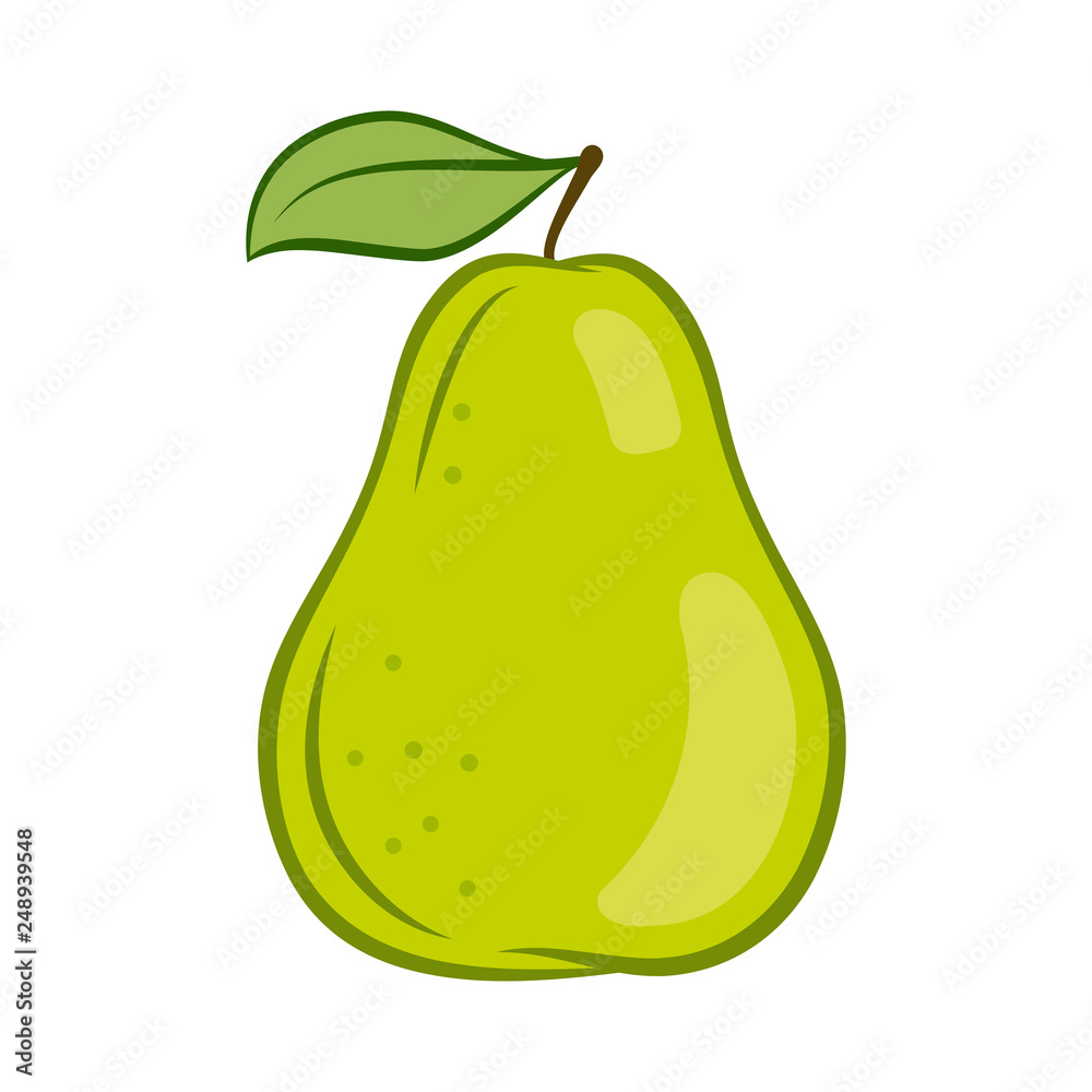 Illustration of Green Juicy Stylized Pear with Leaf. Icon for Food Apps Isolated on a White Background Illustration of Green Juicy Stylized Pear with Leaf. Icon for Food Apps Isolated on a White Background