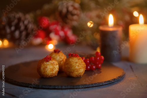 cheese bals fried at christmas catering table