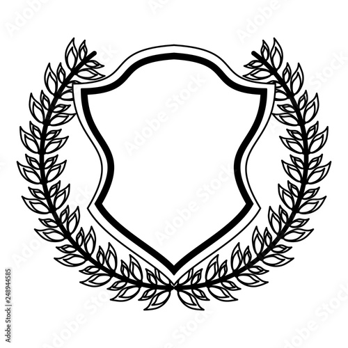 Badge emblem with wreath leaves black and white photo