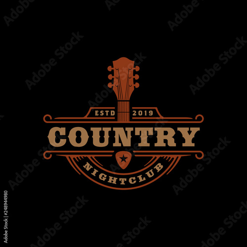 Classic Vintage Country Guitar Music for Western Saloon Bar Cowboy Restaurant logo design