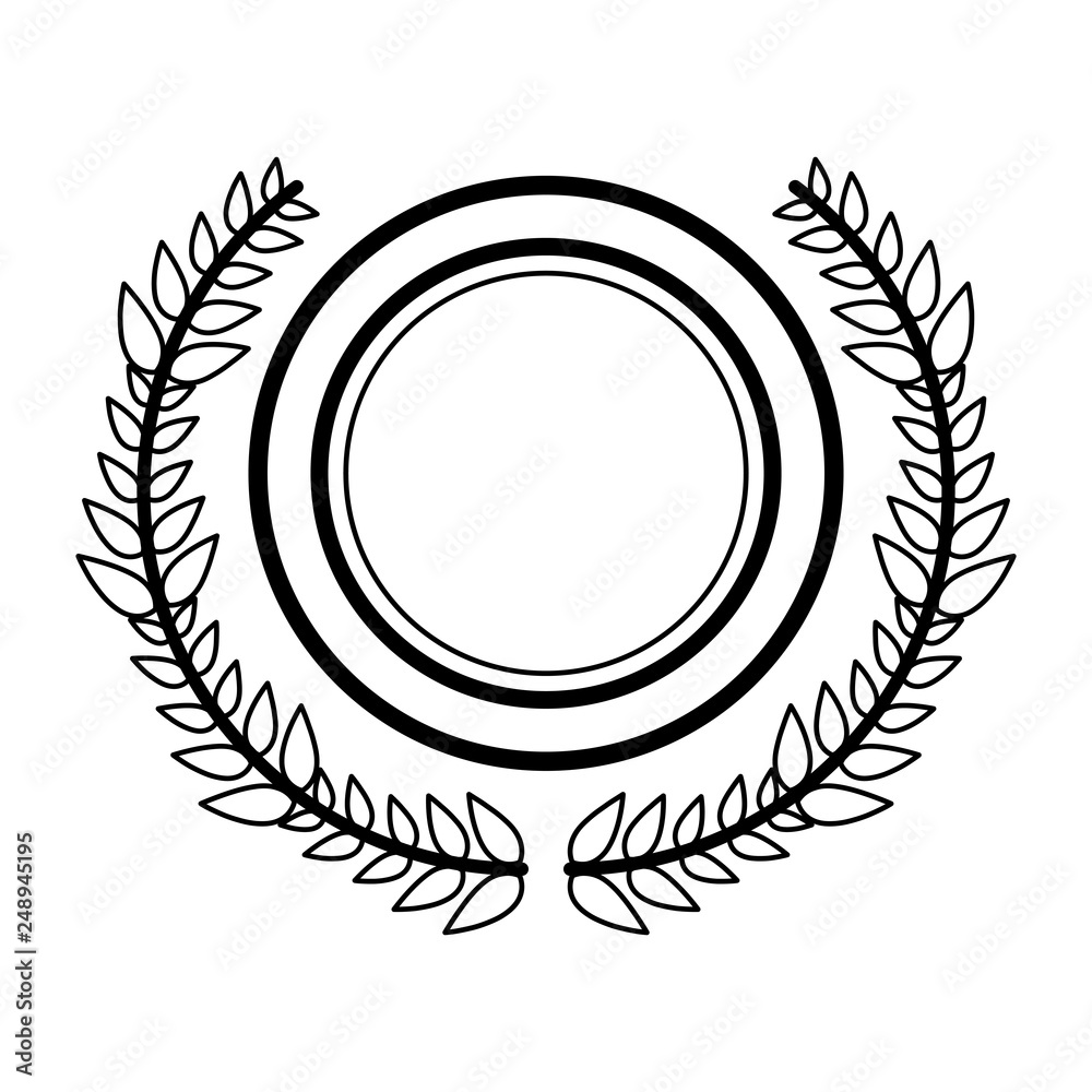 Badge emblem with wreath leaves black and white Badge emblem with wreath leaves black and white