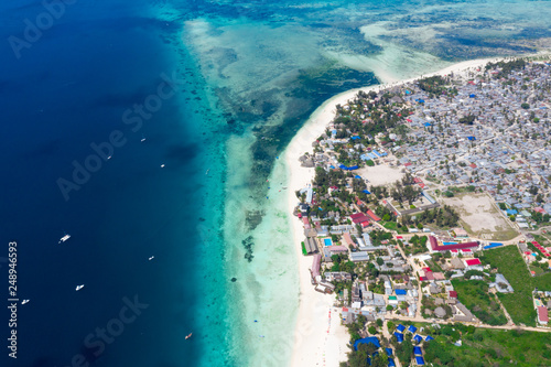 The beautiful tropical Island of Zanzibar aerial view. sea in Zanzibar beach, Tanzania. © Pakhnyushchyy