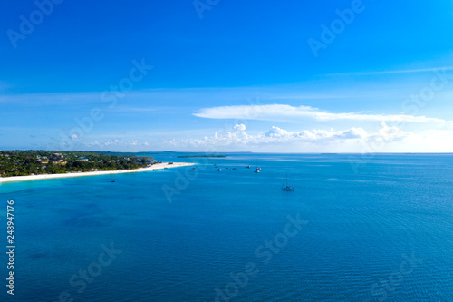 Fototapeta Naklejka Na Ścianę i Meble -  The beautiful tropical Island of Zanzibar aerial view. sea in Zanzibar beach, Tanzania.