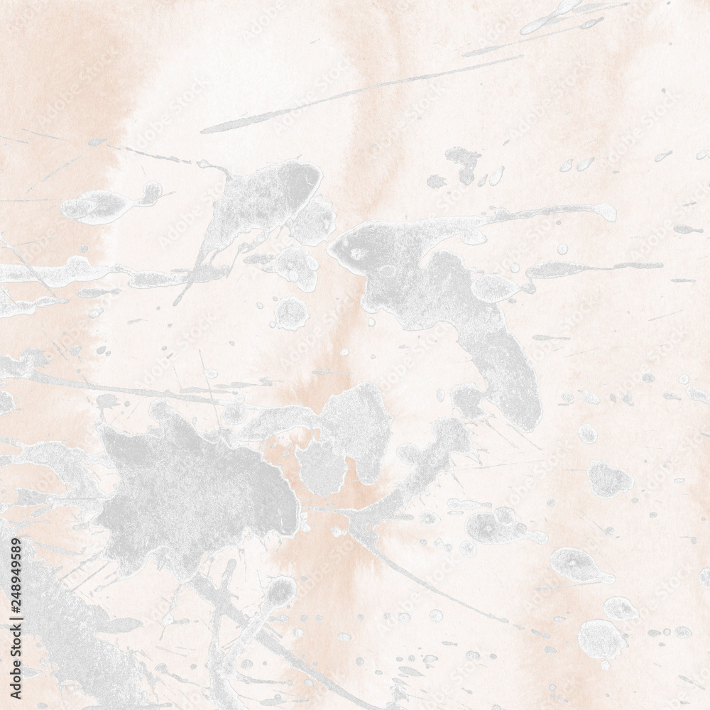 Fototapeta premium Luxury copper gold and white metal paint splatter effect on watercolor paper background. Creamy gold glitter splash texture. Beautiful feminine backdrop.