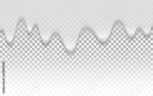 Cream texture. Liquid creamy texture on transparent background. Realistic dripping yogurt. White sauce layers. Ice cream wave design. Melt dessert on white. Vector illustration