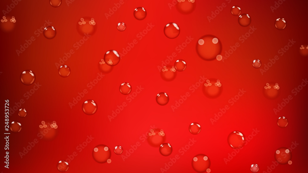 Background of bubbles or water drops of different sizes in red colors