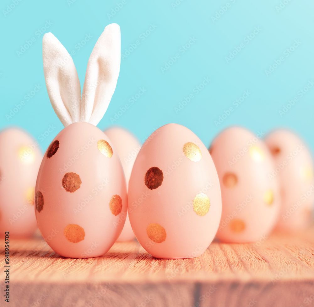 Easter eggs with bunny ears. Minimal concept.