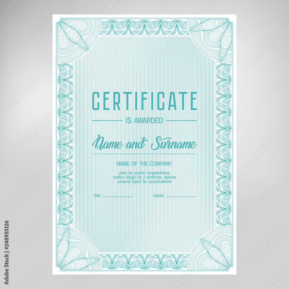 Beautiful design of certificate with guilloche elements.