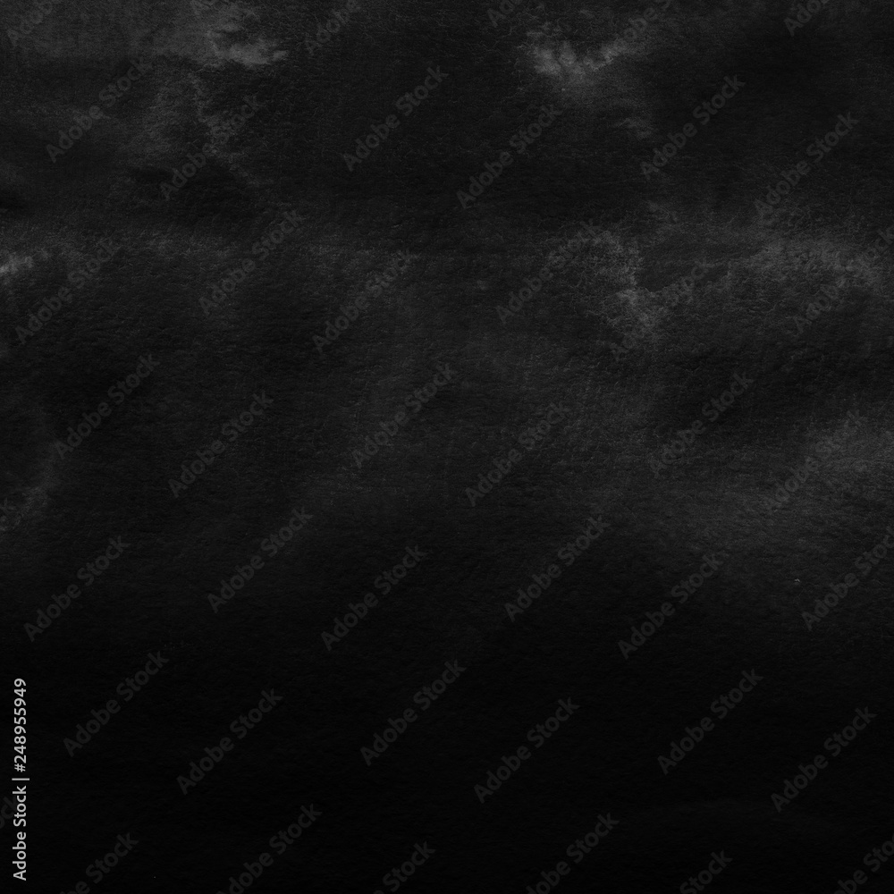 Fototapeta premium Black ink and watercolor textures on white paper background. Paint leaks and ombre effects. Hand painted abstract image. School blackboard.