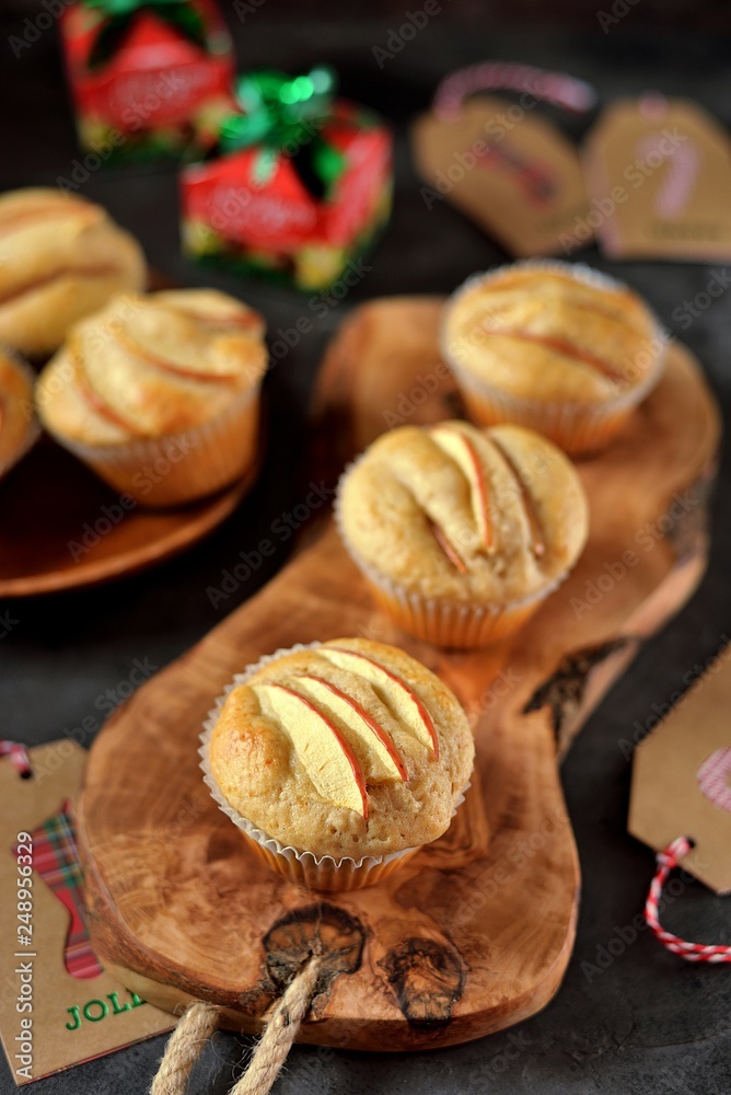 Homemade muffins with cinnamon and apples.