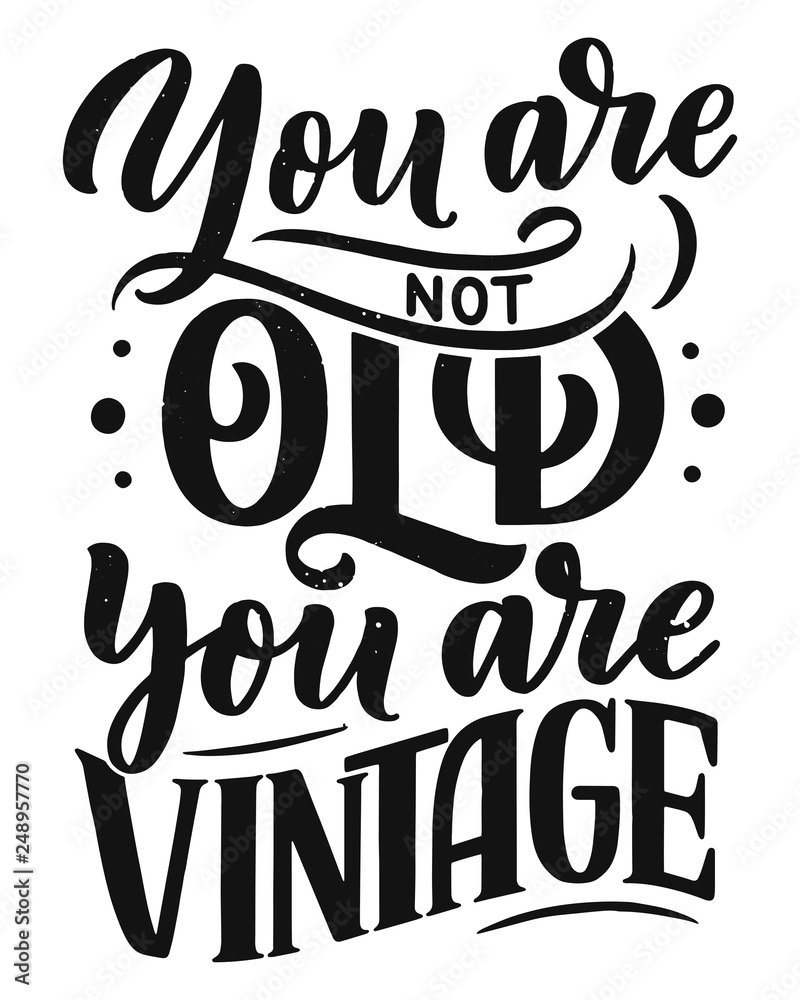 Birthday lettering in retro style. Anniversary invitation card. Vintage invitation template for celebration design. Funny quote