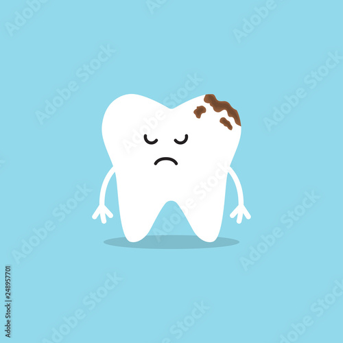 Cute tooth characters. Tooth with caries.