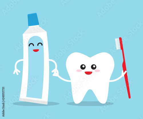 Tooth holding toothpaste and toothbrush.