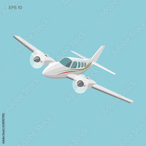 Private plane vector illustration icon. Twin engine propelled aircraft.