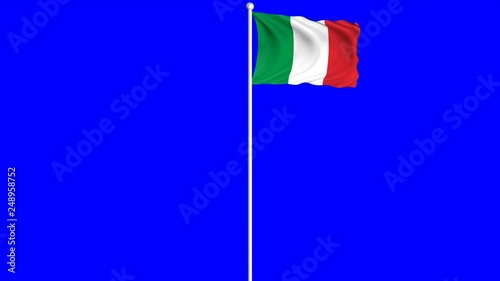 Itraly Flag Waving Fluttering on Wind Loopable Green Blue Screen Matte photo