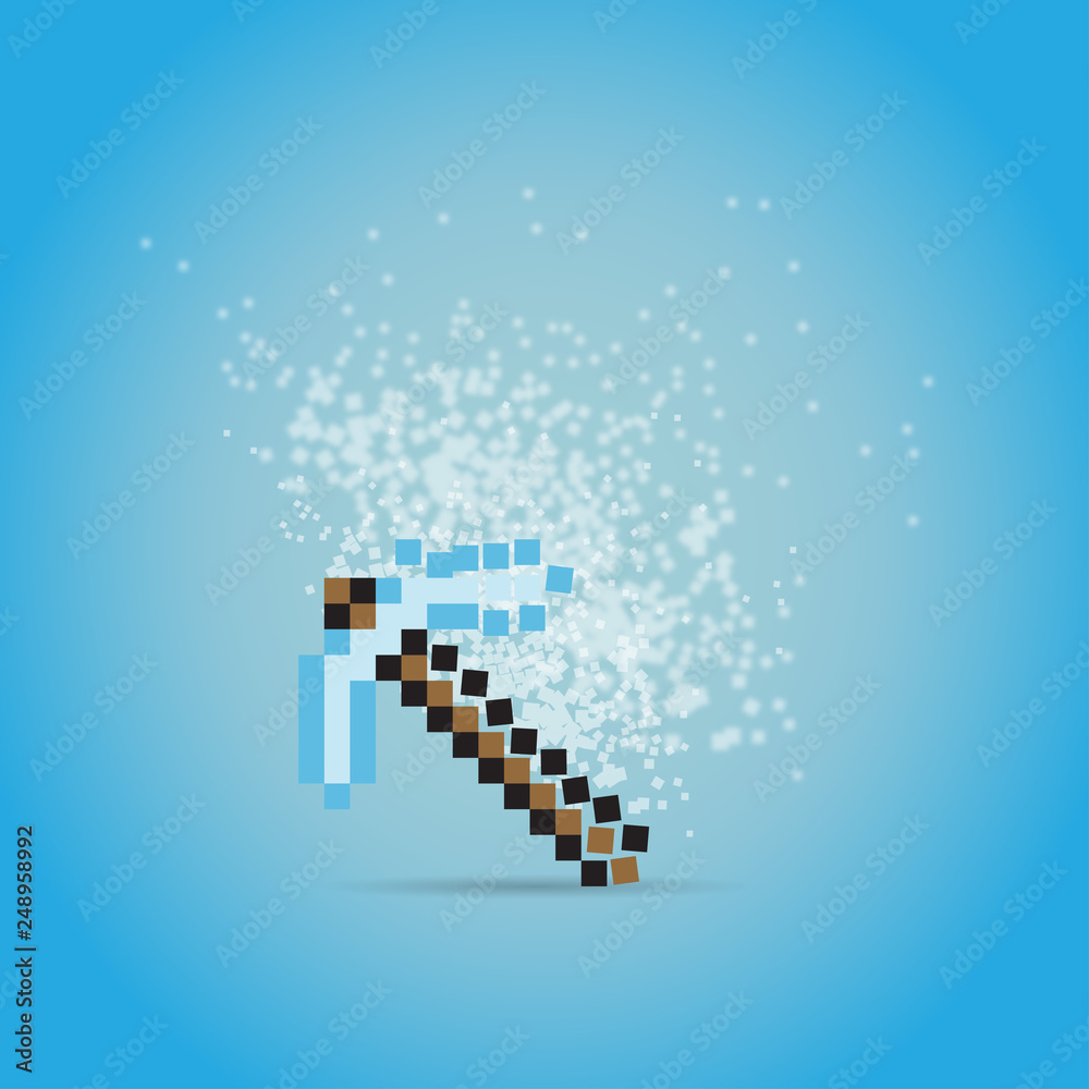 Fototapeta premium blue Pixel squares weapon pick style minecraft
