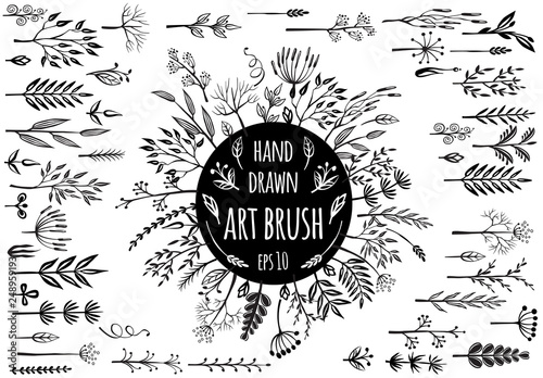Collection of vector art brushstroke of rustic decorative plants