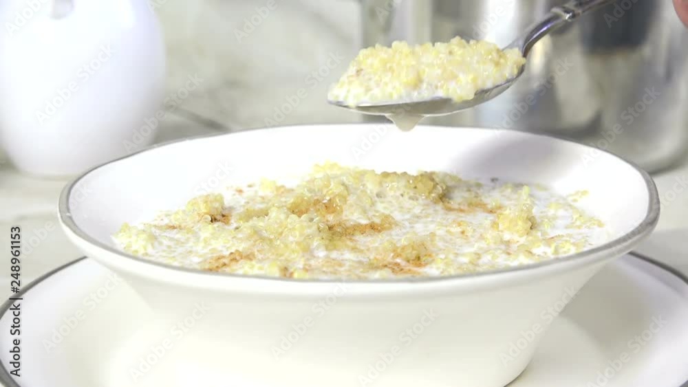 Eating hot breakfast cereal in slow motion Eating hot breakfast cereal in slow motion