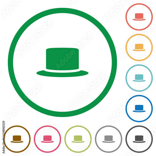 Silk hat flat icons with outlines