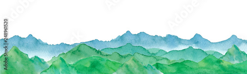 連なる山の景色。水彩イラストのトレースベクター。