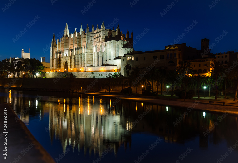 Historic Palma Majorca Cathedral La Seu in blue hour
