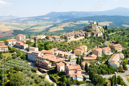 Rocca d'Orcia aerial view, Tuscan town, Italy