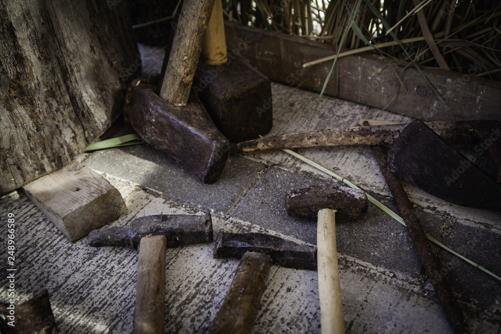 Old stone carving tools in traditional way Old stone carving tools in traditional way