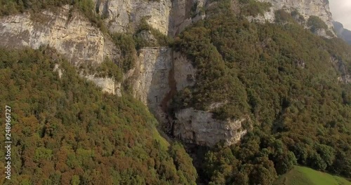 mountain, rock, national, nature, landscape, park, outdoors,  water,view, green, cliff, autumn, travel, tree, stone, Walensee, waterfall,Switzerland, Seerenbach Falls, video, 4K,  Amden photo