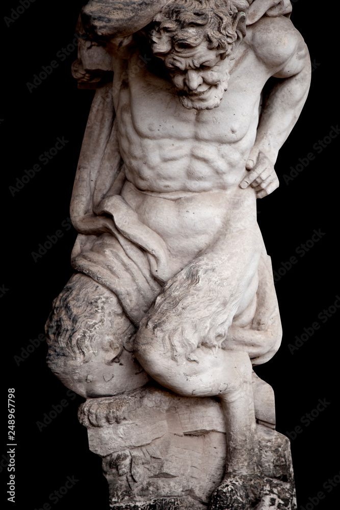 Hoge blootstelling baard beneden Antique statue of Pan (Faunus in Roman mythology). God of the wild, nature  and rustic music. He has the hindquarters, legs, and horns of a goat. Stock  Photo | Adobe Stock