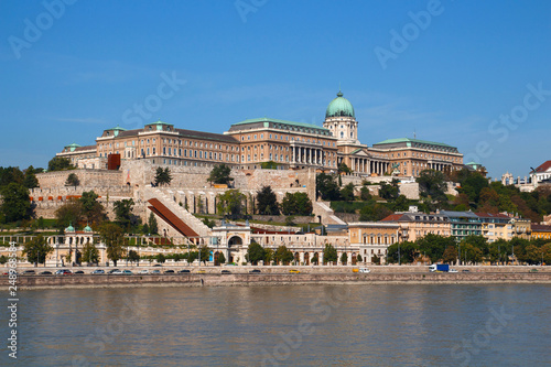 Parliament building in Budapest, Hungary on a bright sunny day from across the river
